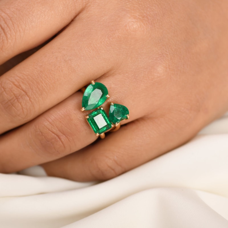 Bague 3 pierres émeraudes