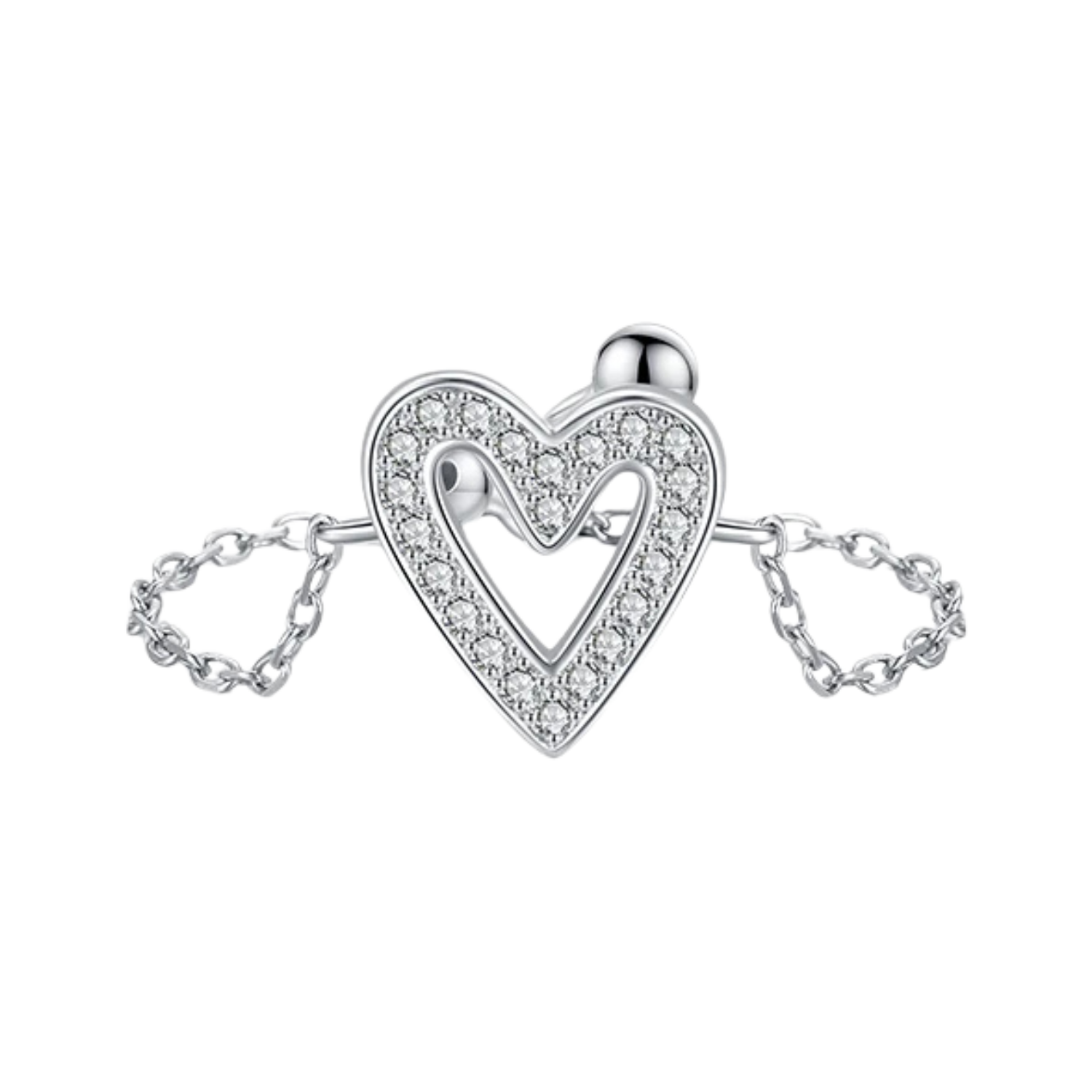 Bague Argent Femme Réglable | Bague Chaîne Symbole Coeur