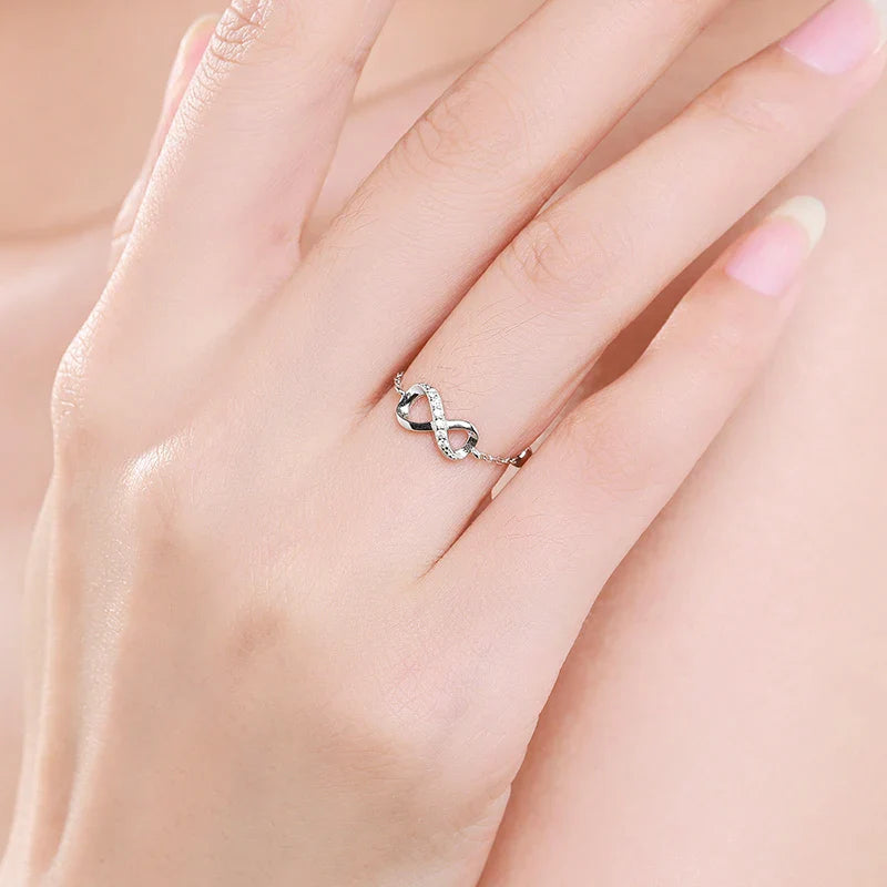 Bague Chaine | Bague Réglable Argent Femme Symbole Infini