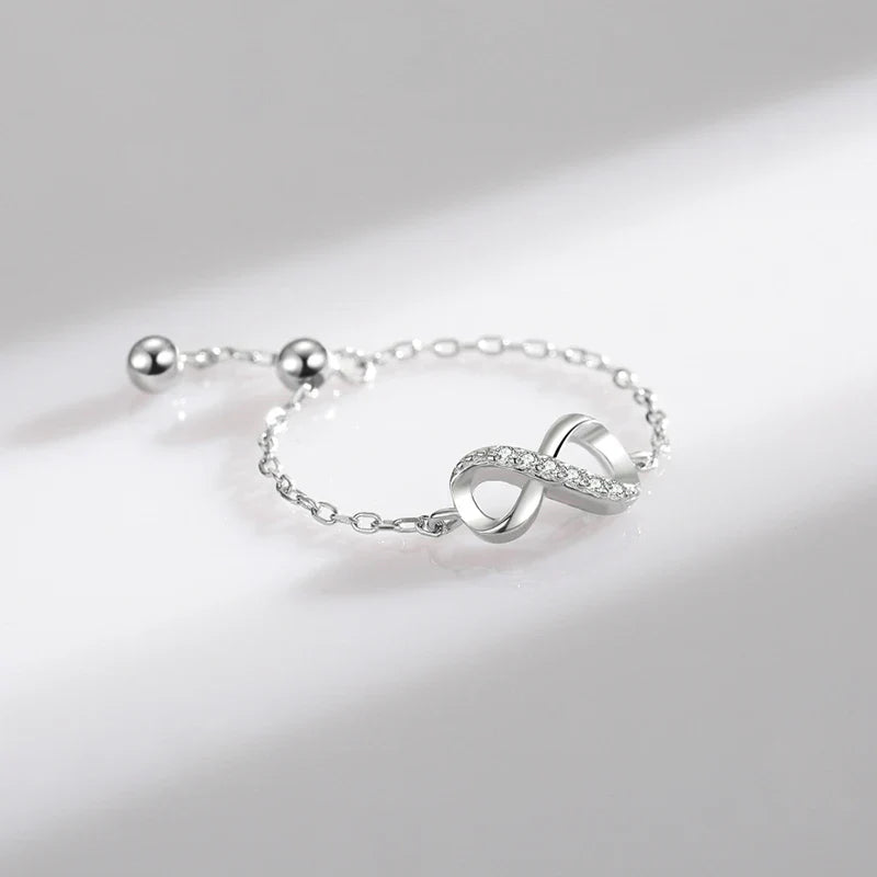 Bague Chaine | Bague Réglable Argent Femme Symbole Infini
