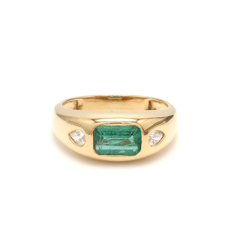 Bague chunky émeraude et diamants - Or Jaune 18k