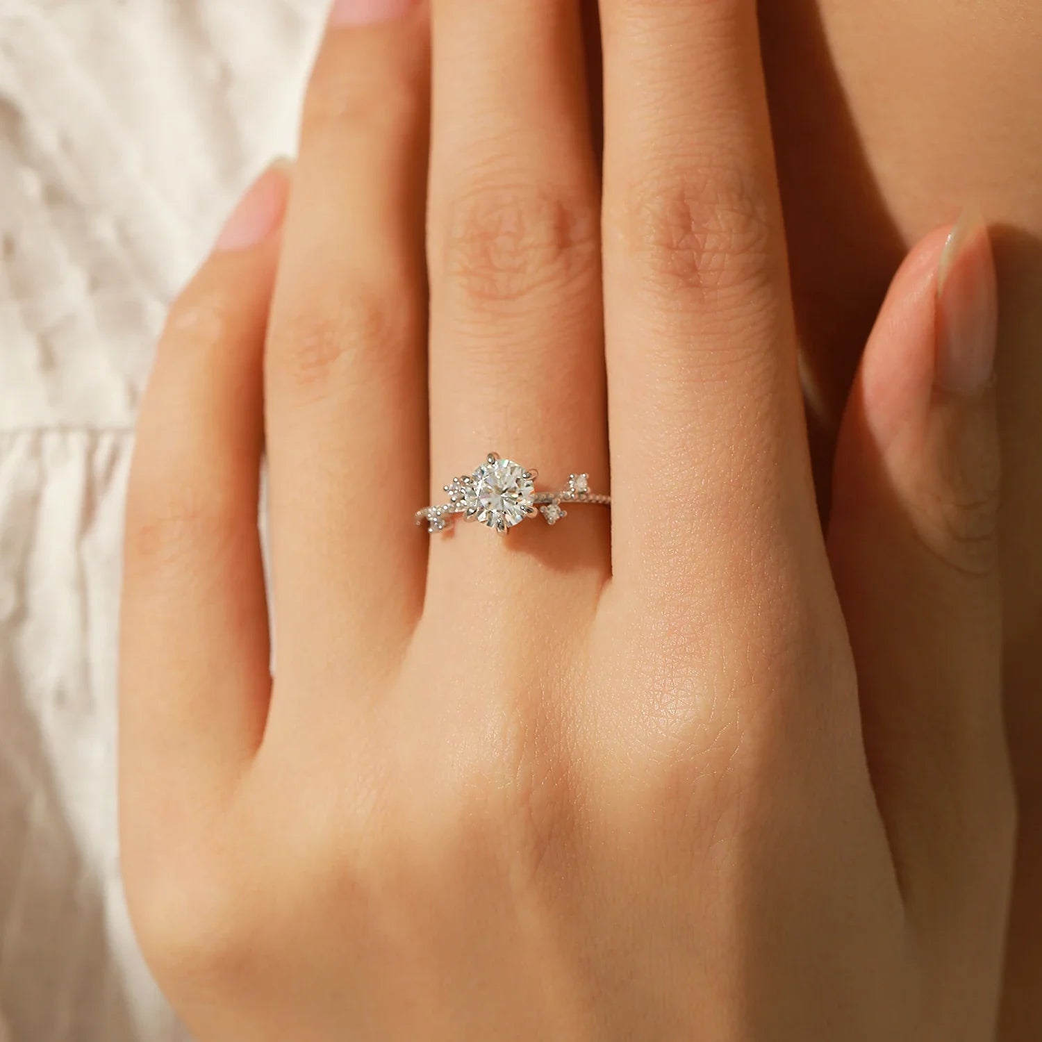 Bague de fiançailles Moissanite | Bague Argent Femme