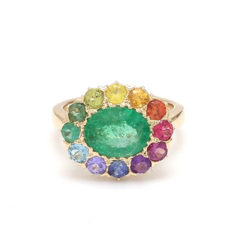 Bague émeraude et saphirs multicolores