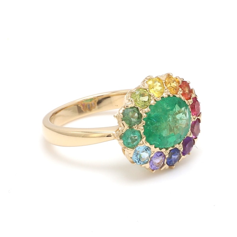Bague émeraude et saphirs multicolores
