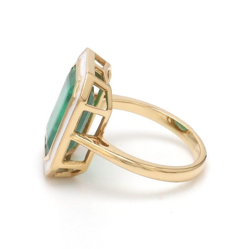 Bague émeraude octogonale et émail