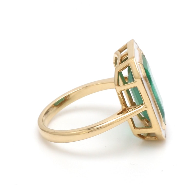 Bague émeraude octogonale et émail