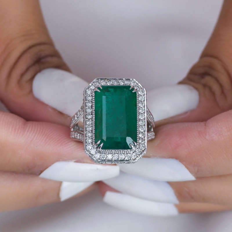 Bague émeraude or blanc - Or Blanc 18k