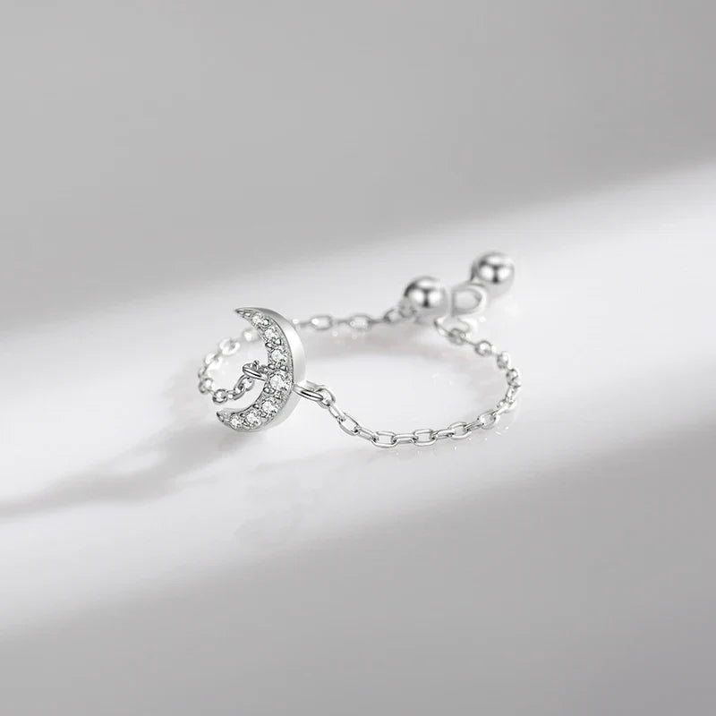 Bague Lune Argent Femme Chaîne Réglable | Bijou Femme