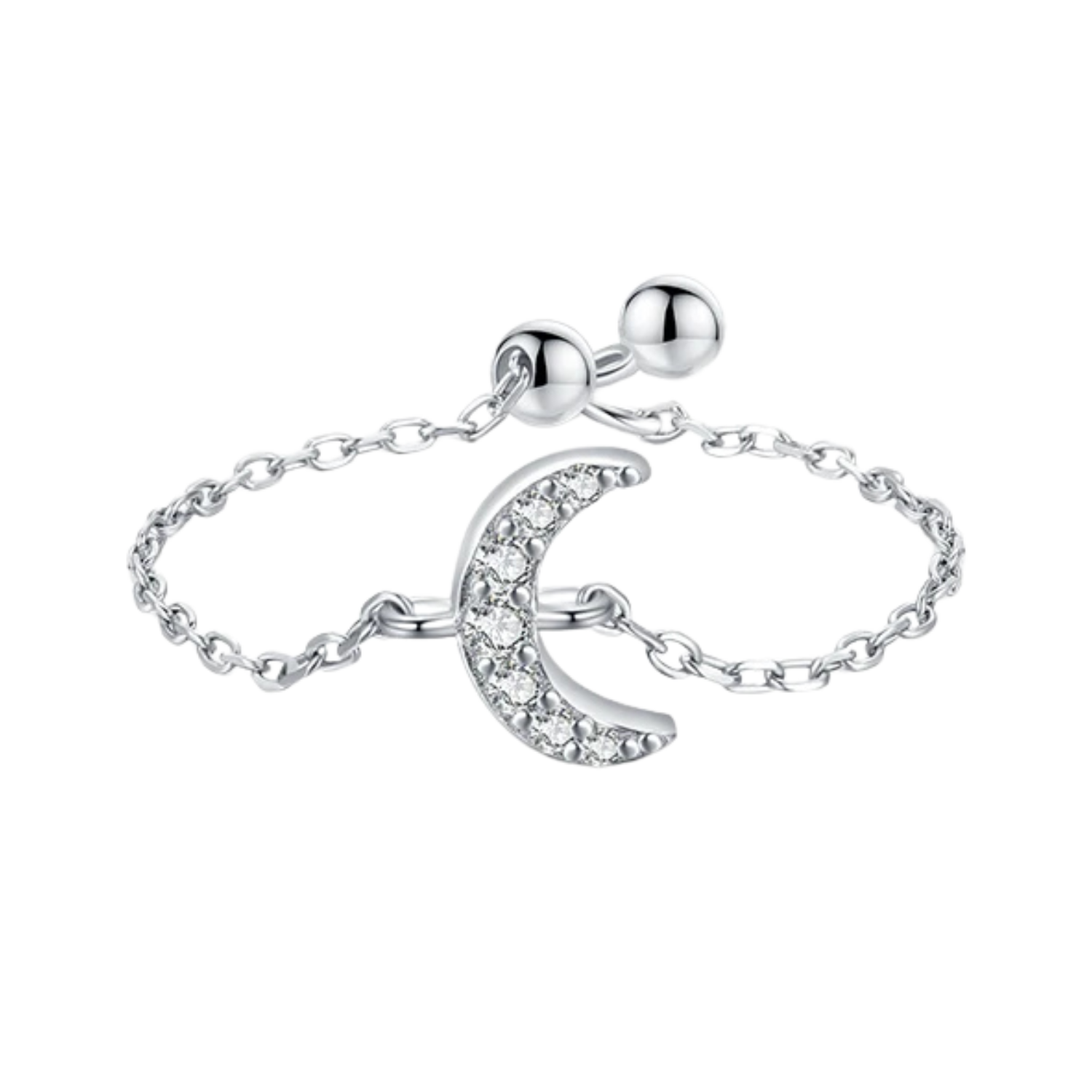 Bague Lune Argent Femme Chaîne Réglable | Bijou Femme