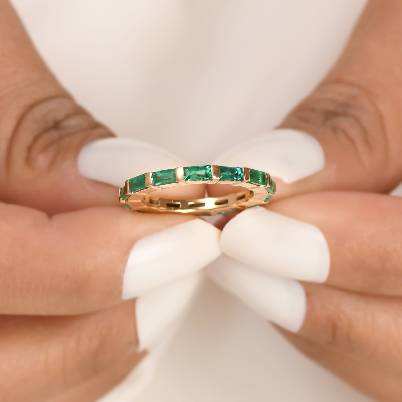 Bague Mariage émeraude - Or Jaune 18k