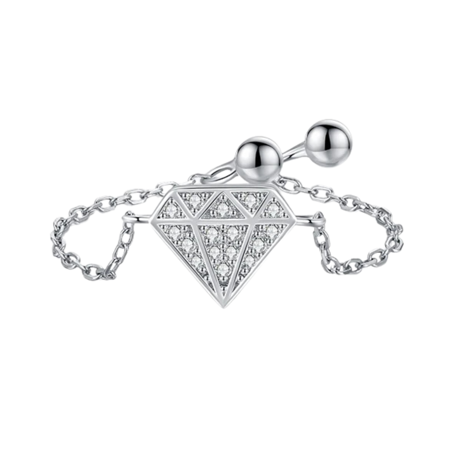Bague Symbole Diamant Argent Femme | Bague Chaîne Réglable