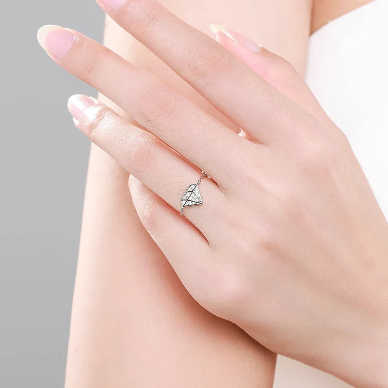 Bague Symbole Diamant Argent Femme | Bague Chaîne Réglable