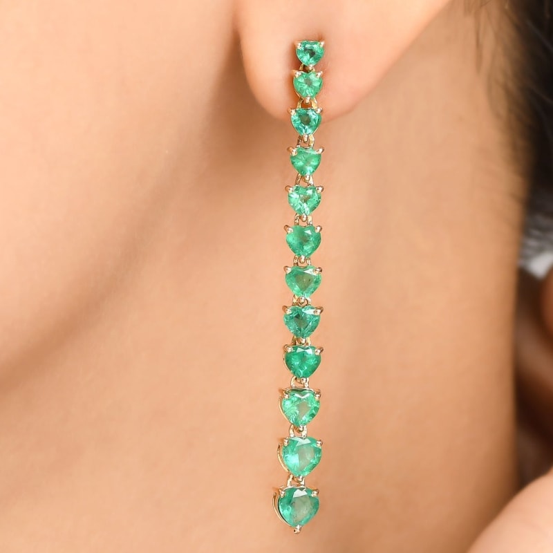 Boucle d’Oreille pendante emeraude coeur - Or Jaune 18k