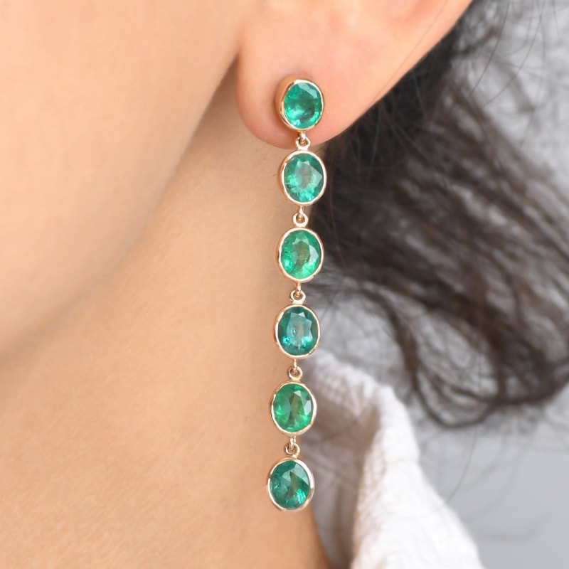 Boucle d’Oreille pendante emeraude - Or Jaune 18k