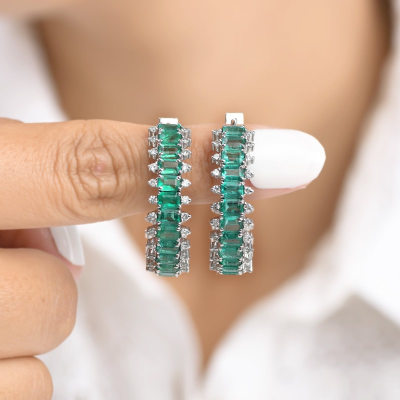 Boucles d’oreilles émeraude or blanc - Or Blanc 18k