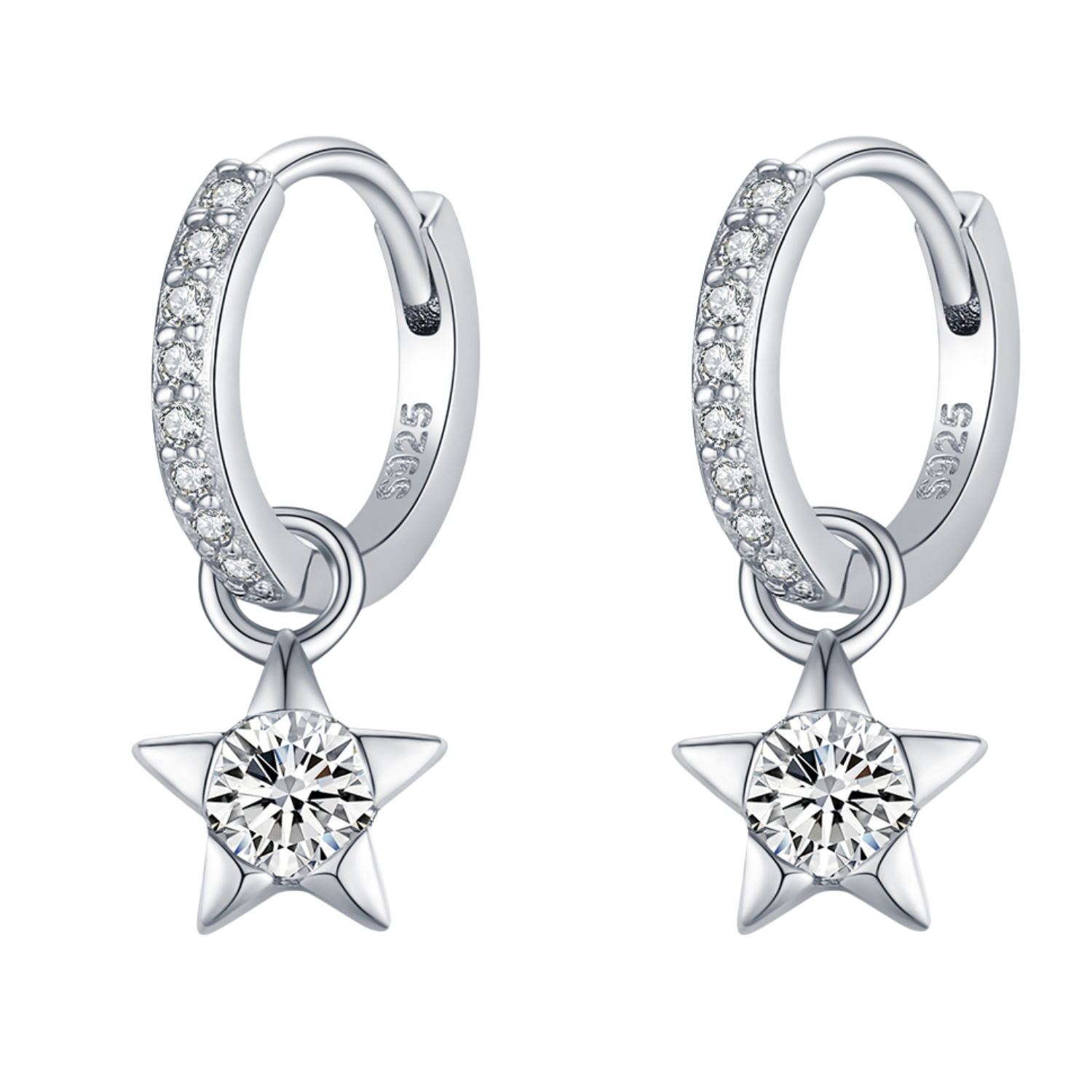 Boucles d’oreilles Étoiles Pendantes Moissanite Argent Femme