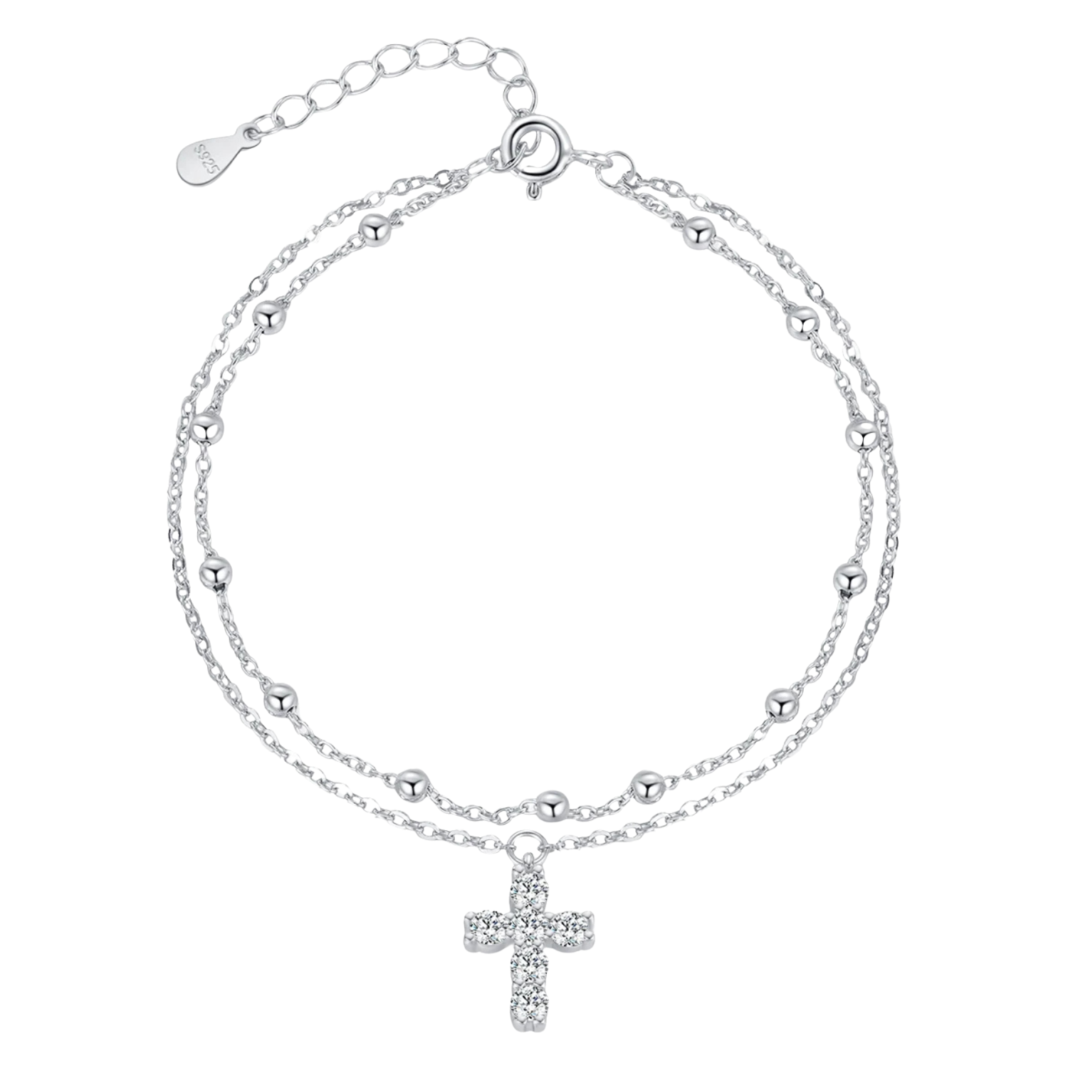 Bracelet Argent Femme | Bracelet Multi-Rangs avec Croix