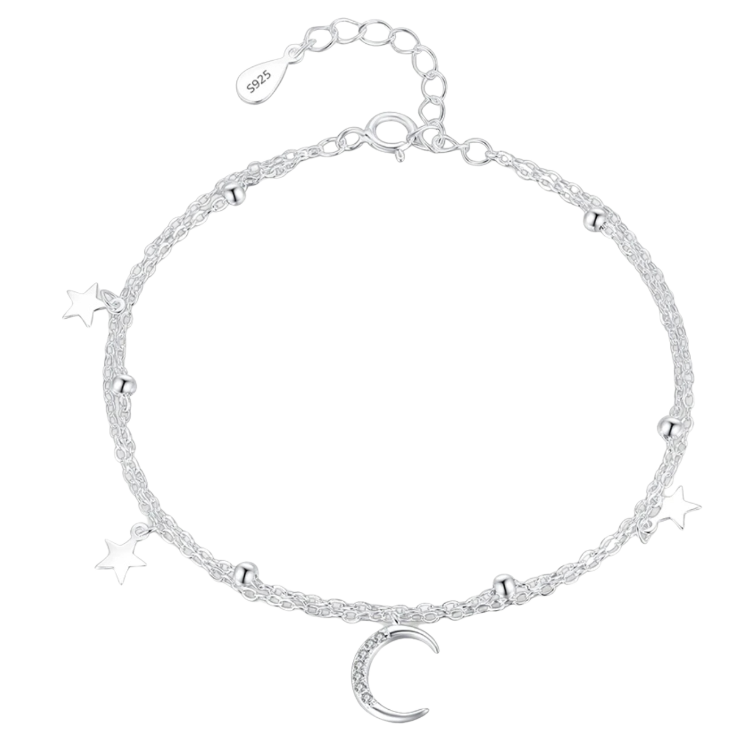 Bracelet Argent Lune & Étoiles | Bracelet Multi-rangs