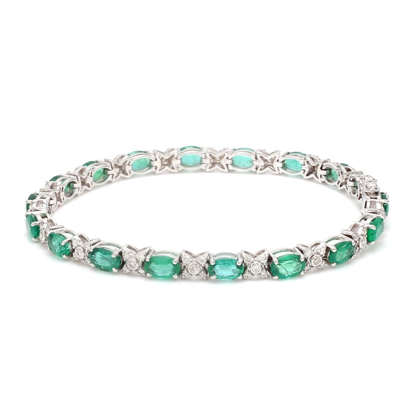 Bracelet émeraude or blanc et diamants - Or Blanc 18k
