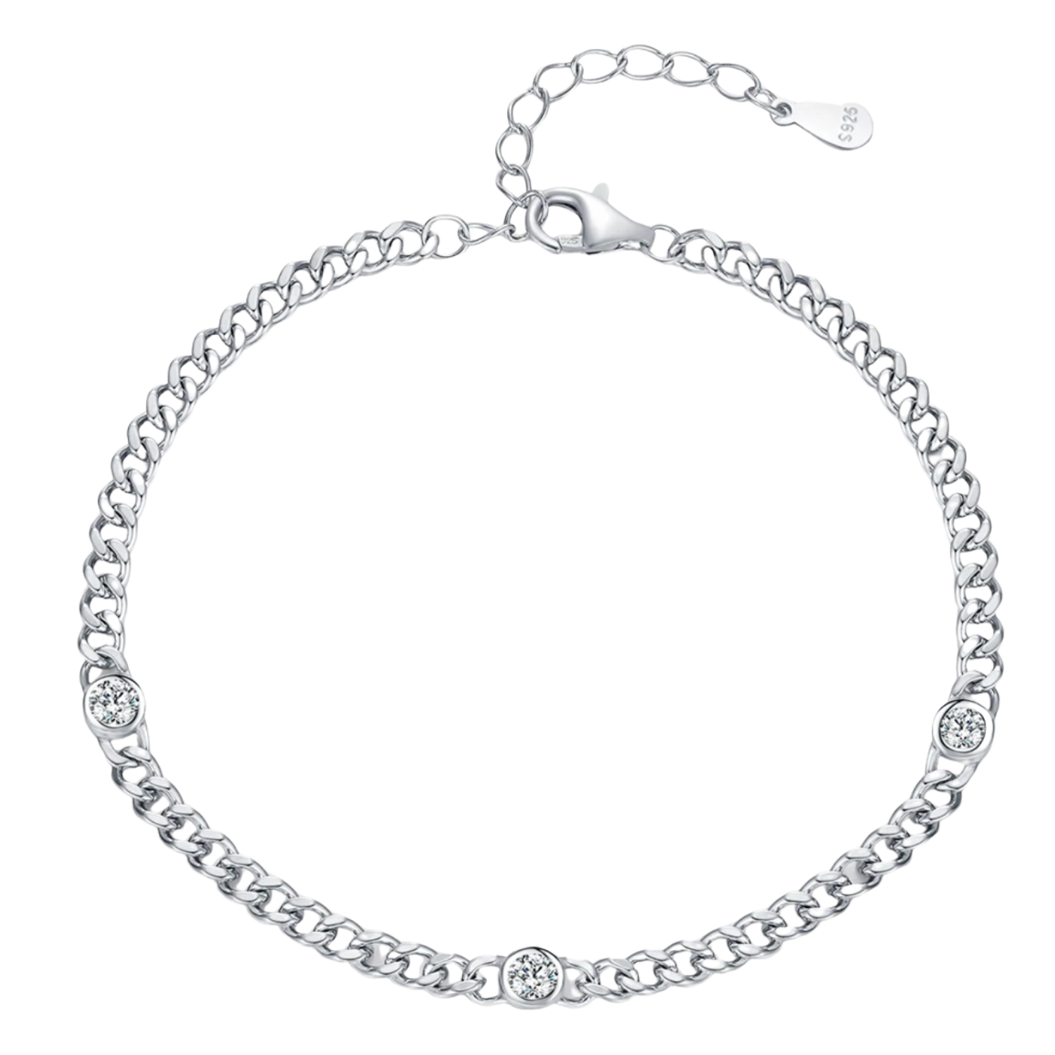 Bracelet Gourmette Moissanite Argent | Bijoux Argent