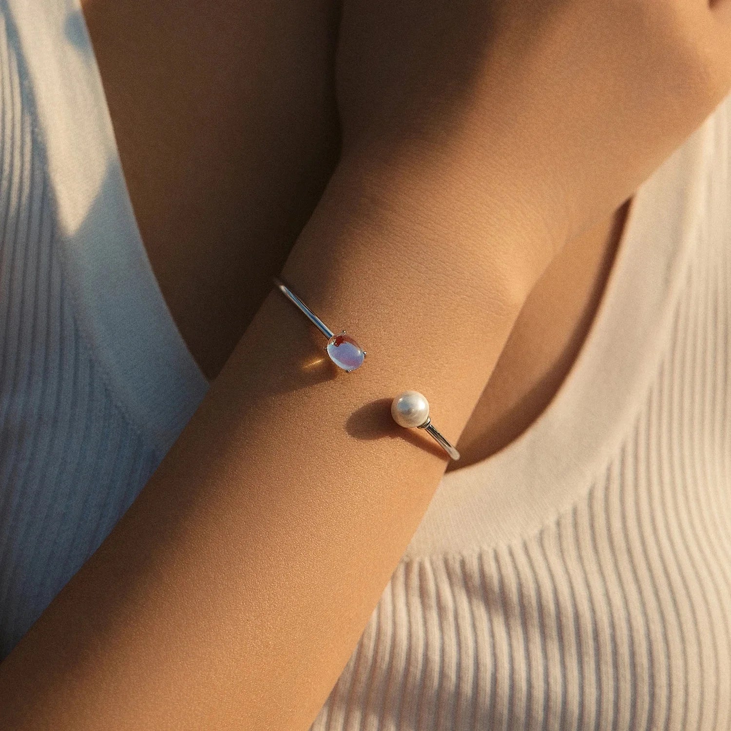 Bracelet Pierre de Lune Argent et Perles de culture