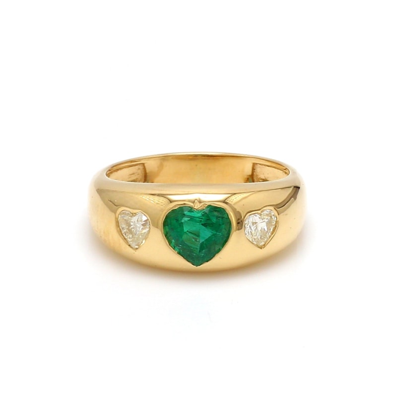 Chevalière Femme émeraude et diamants