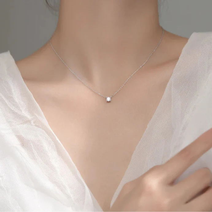 Collier Argent pour Femme Diamant Solitaire