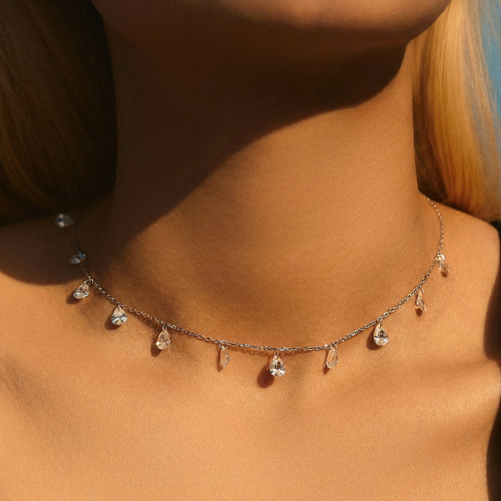 Collier Ras de cou Argent et Zircons