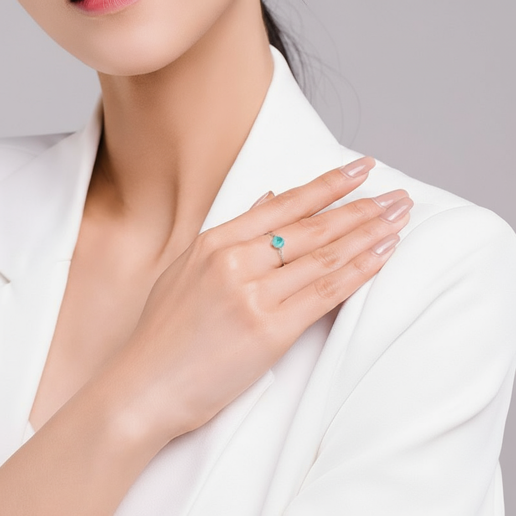 Bague Argent Femme Bague Chaîne Réglable Tourmaline