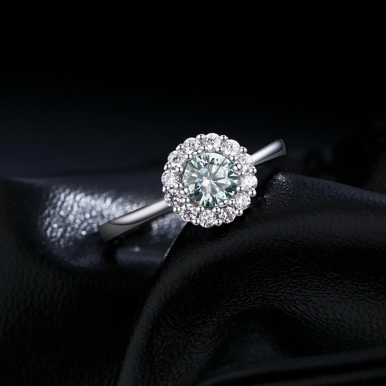 Bague Argent Femme | Bague de Fiançailles Halo Moissanite