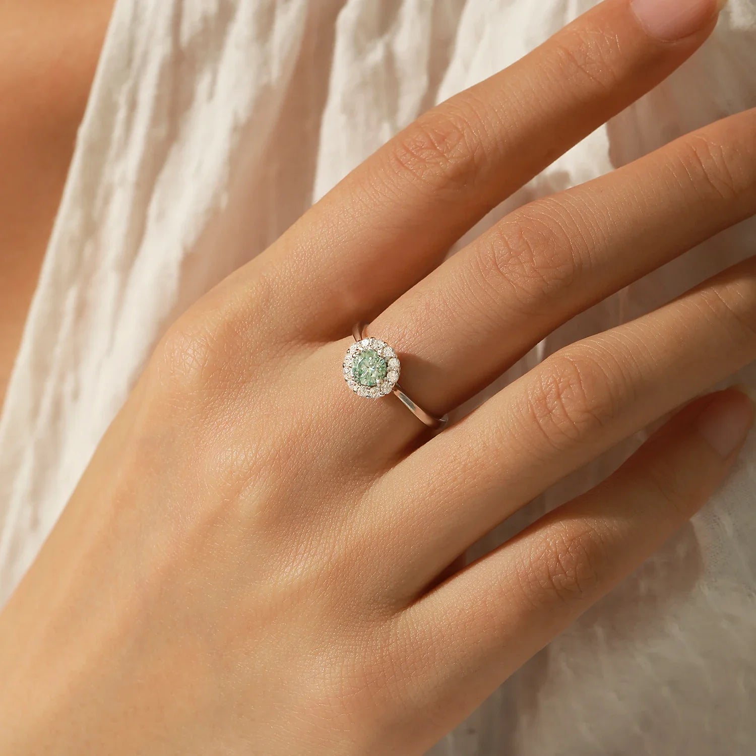 Bague Argent Femme | Bague de Fiançailles Halo Moissanite