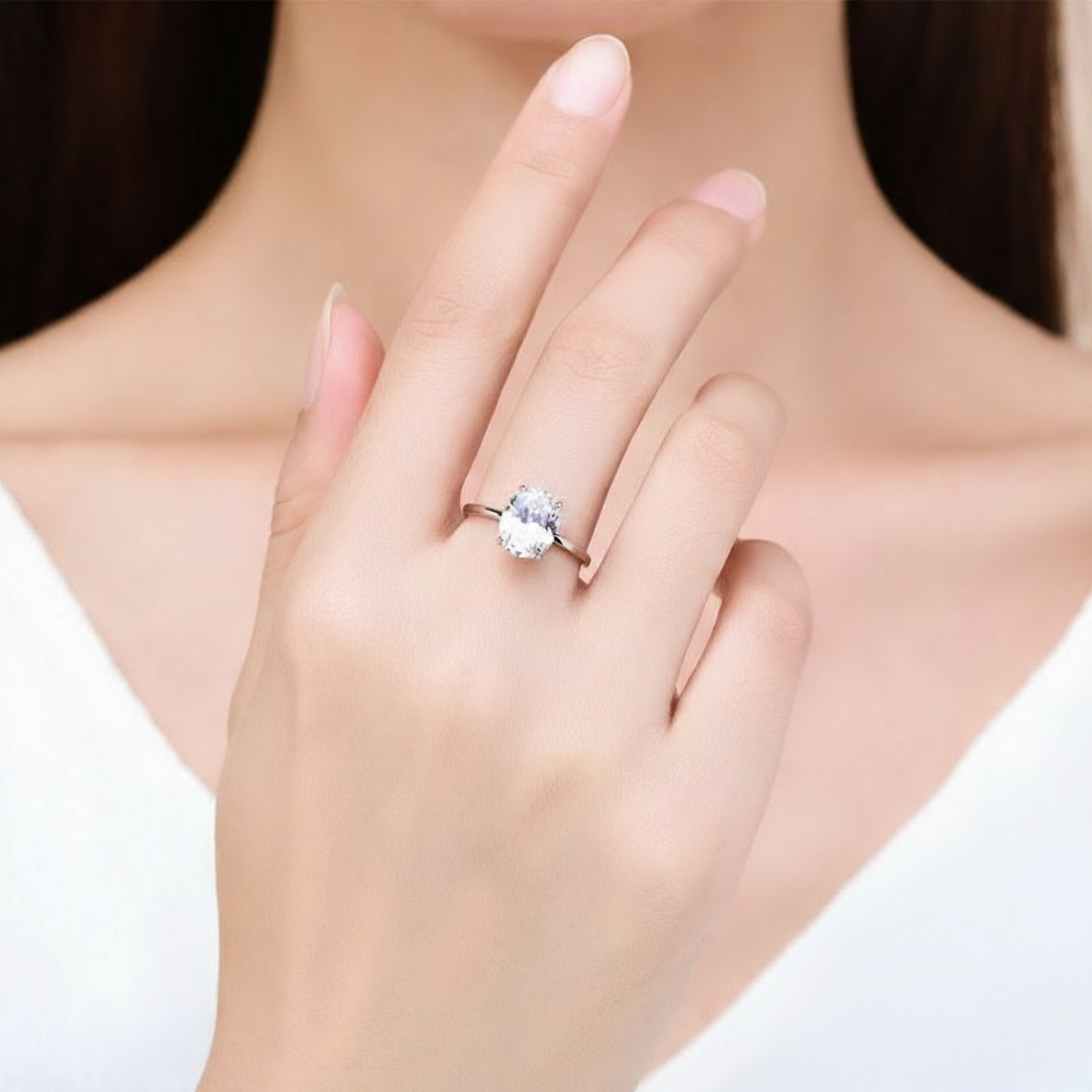 Bague de Fiançailles Solitaire | Bague Argent Femme