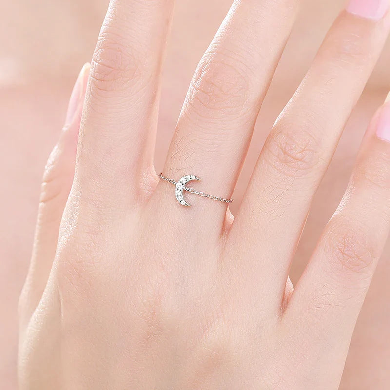 Bague Lune Argent Femme Chaîne Réglable | Bijou Femme