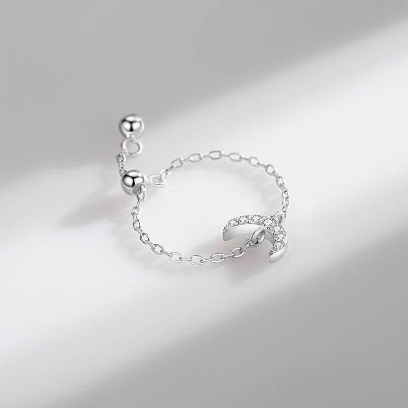 Bague Lune Argent Femme Chaîne Réglable | Bijou Femme