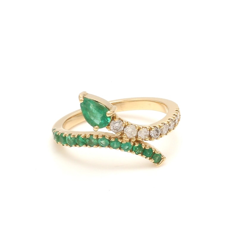 Bague serpent émeraudes et diamants - Or Jaune 18k