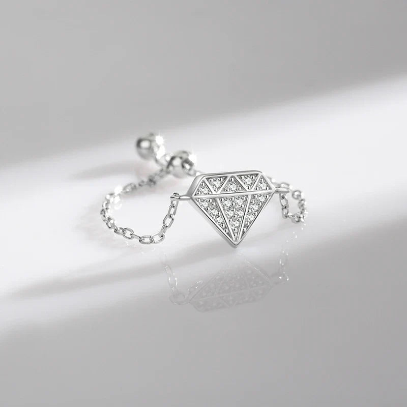 Bague Symbole Diamant Argent Femme | Bague Chaîne Réglable