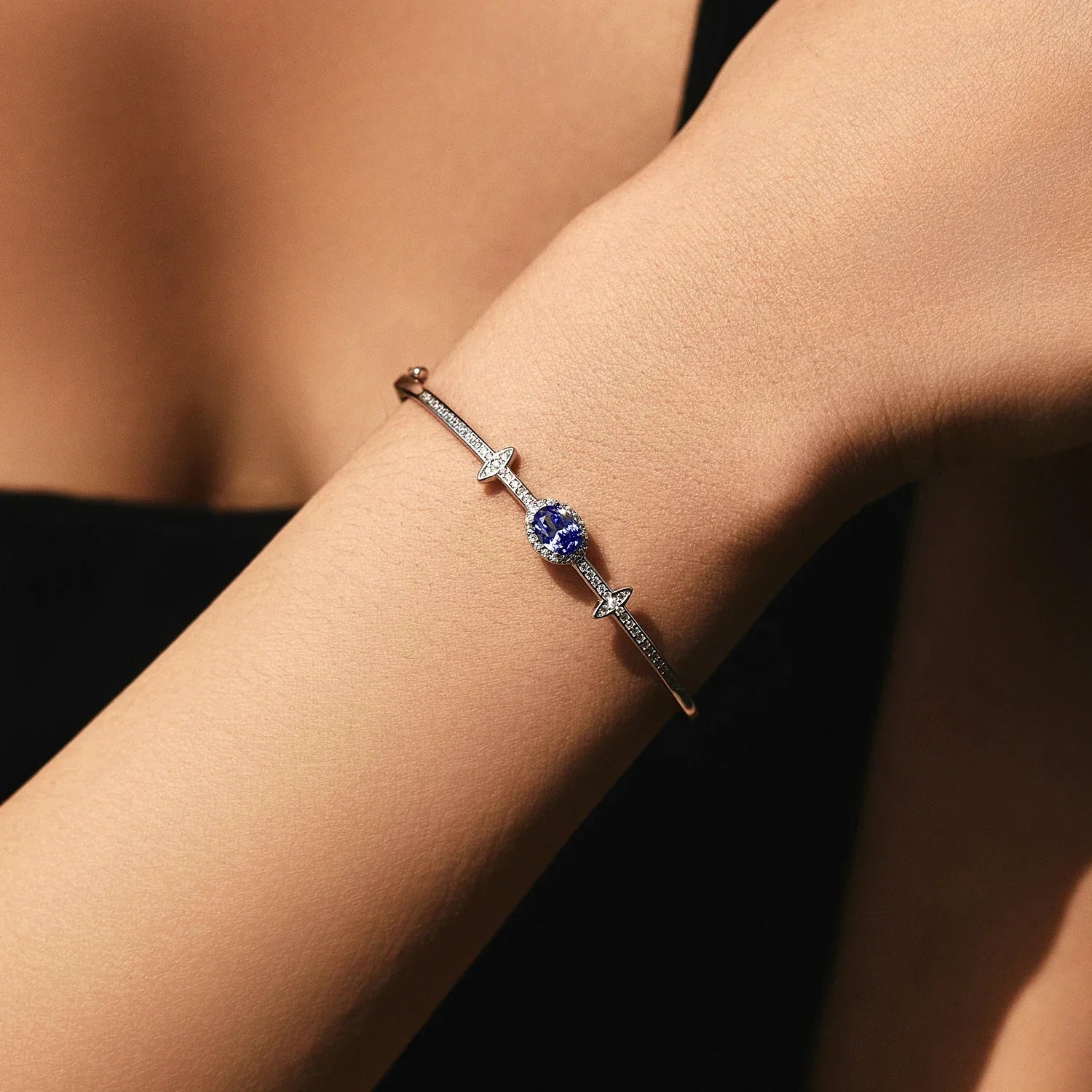 Bangle | Bracelet Jonc Argent Pierre Bleu