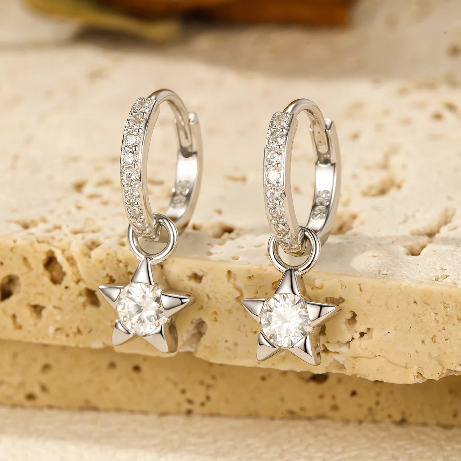 Boucles d’oreilles Étoiles Pendantes Moissanite Argent Femme