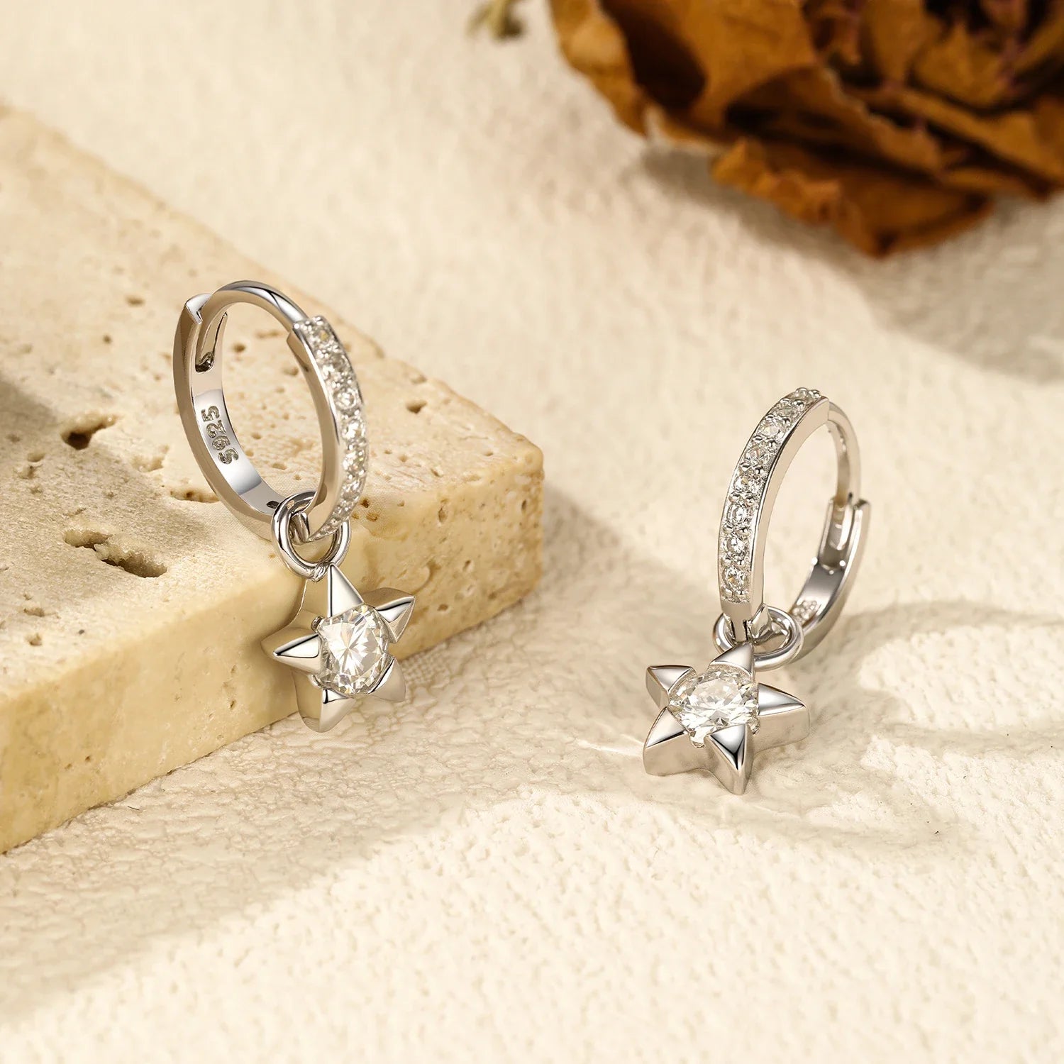 Boucles d’oreilles Étoiles Pendantes Moissanite Argent Femme