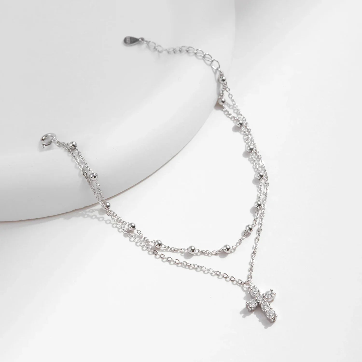 Bracelet Argent Femme | Bracelet Multi-Rangs avec Croix