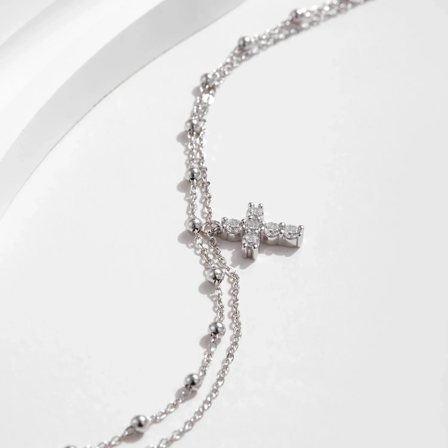 Bracelet Argent Femme | Bracelet Multi-Rangs avec Croix
