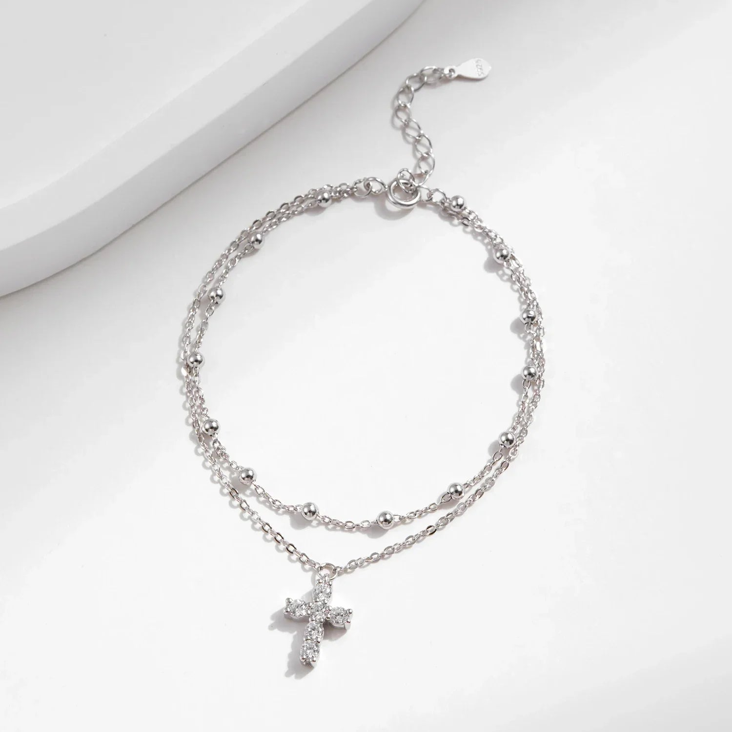 Bracelet Argent Femme | Bracelet Multi-Rangs avec Croix