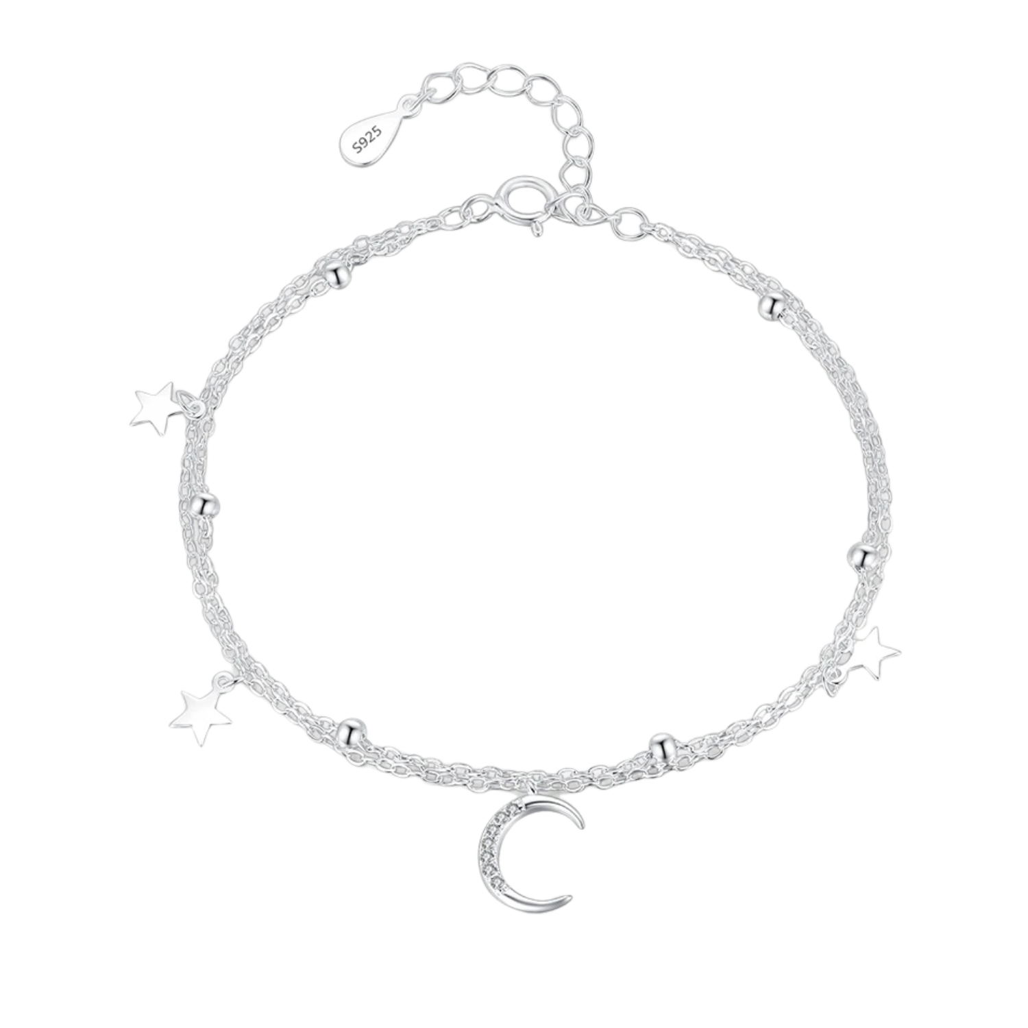 Bracelet Argent Lune & Étoiles | Bracelet Multi-rangs