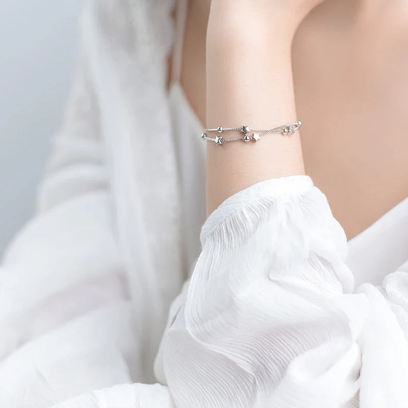 Bracelet Argent Multi-Rangs Étoiles | Bracelet Argent Femme