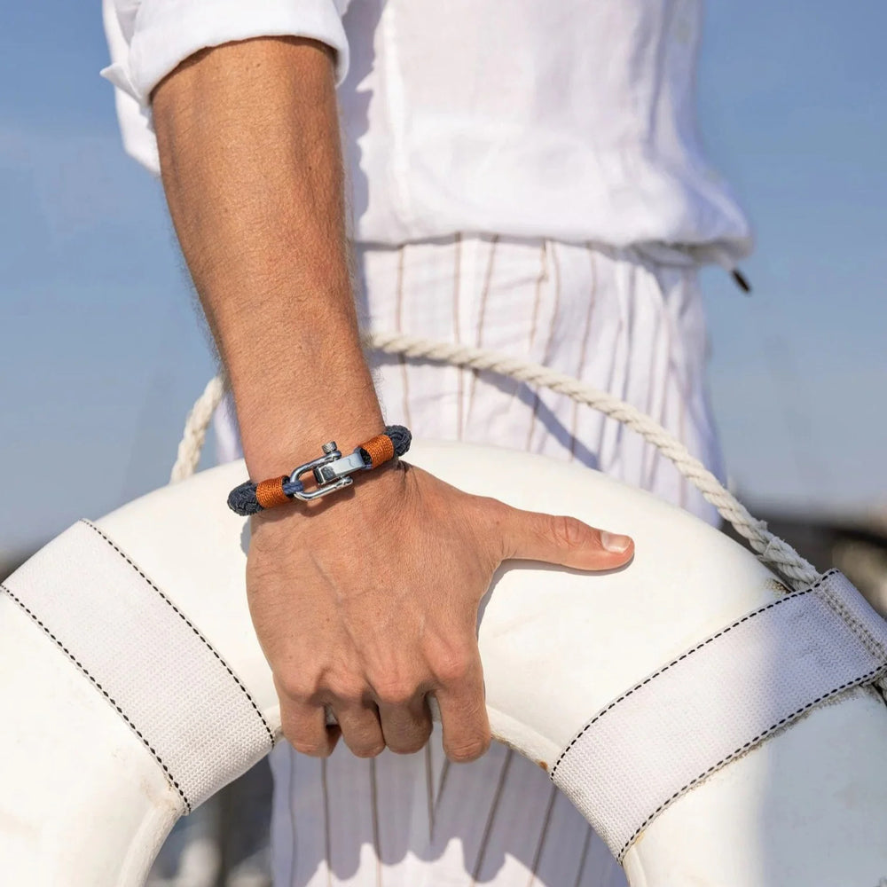 Bracelet Cordon Homme Bleu Marine Acier Inoxydable | Bijoux