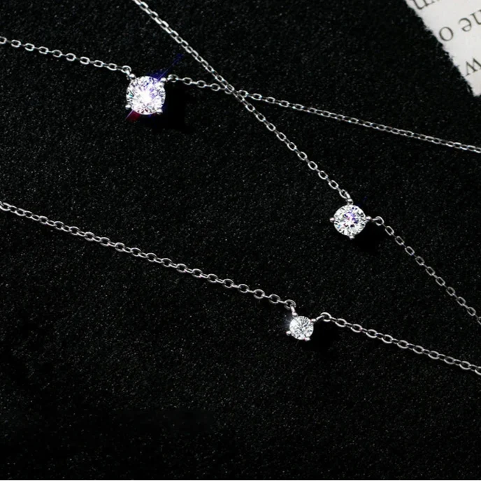 Collier Argent pour Femme Diamant Solitaire