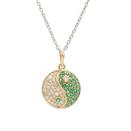 Pendentif Yin/Yang en émeraude et diamants - Or Jaune 18k